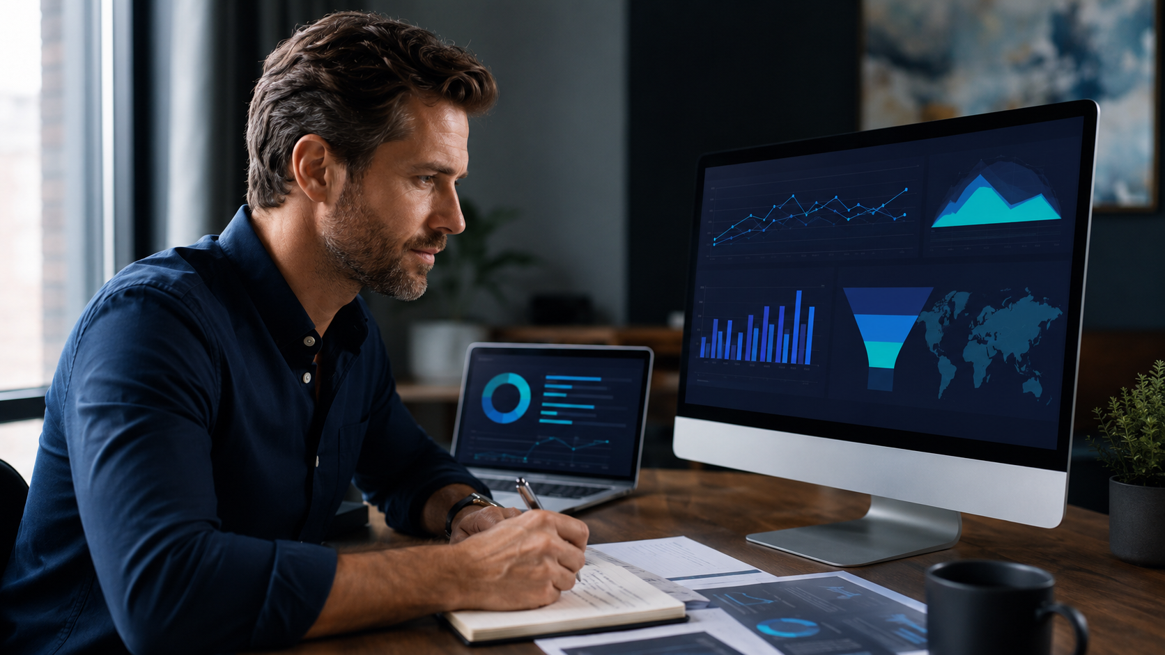 Marketing strategist reviewing campaign performance and planning growth priorities